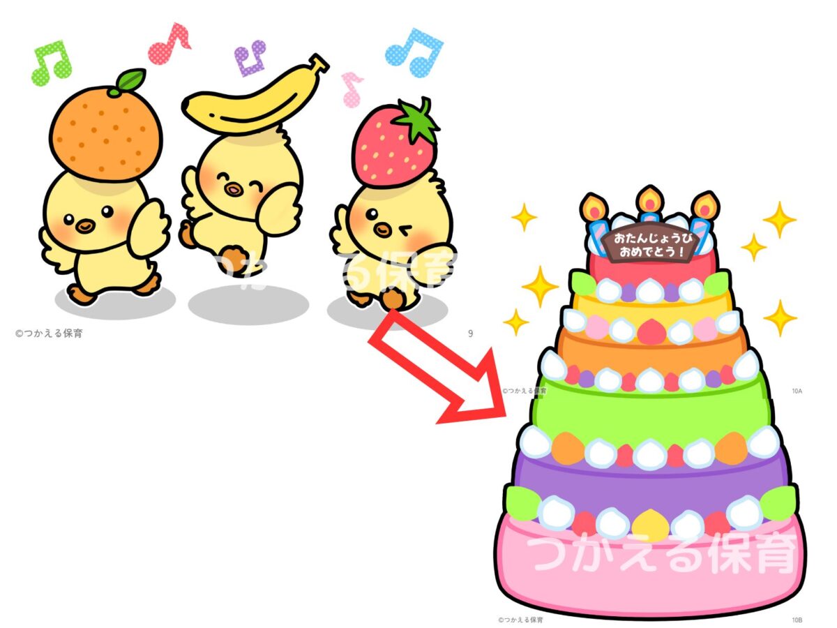ひよこさんが果物を持ってきた